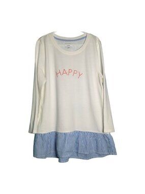 Crown & Ivy Girls XL 14 Tunic Top White Blue Layered Long Sleeve